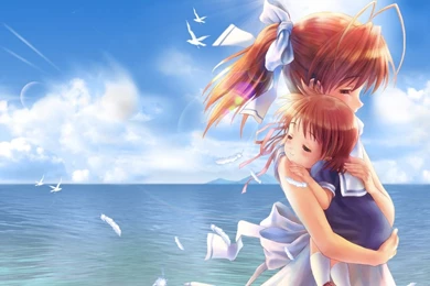 Clannad Okazaki Nagisa Okazaki Ushio Children Hugging Wallpapers ...