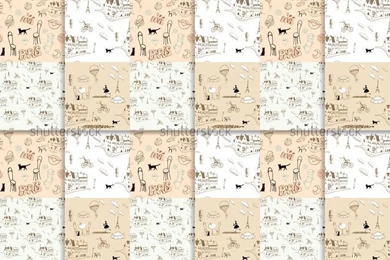 Set Of Street Of Paris Backgrounds Hand Drawn Seamless Pattern ...