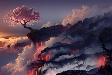 Cherry Tree On The Volcano Wallpapers   Artistic Wallpapers