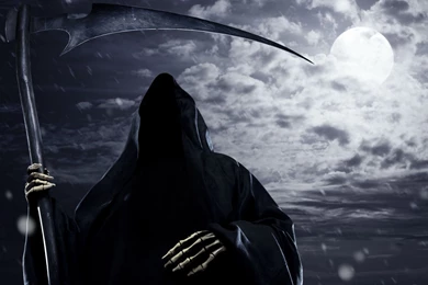 Download Wallpapers 2048x1152 Faceless, Death, Scythe, Rain, Sky ...