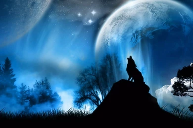 Download Wallpapers 2560x1440 Moonlight, Wolf, Fantasy Mac iMac 27 ...