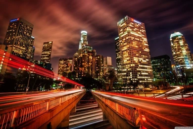 Downtown Los Angeles At Night HD Desktop Wallpapers : High ...