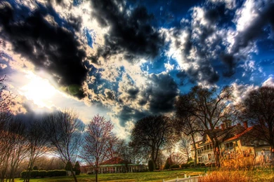 Hd Awesome Nature Fall Autumn House Clouds Hd Wallpapers   (