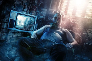 Sitting With A Gas Mask Wallpapers   Digital Art Wallpapers