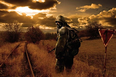 Full HD Wallpapers Stalker Railway Grass Ak 74 Gas Mask Autumn ...