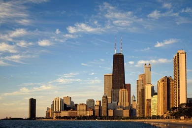 Chicago City Buildings Water Sky And Clouds Hd Wallpapers   (