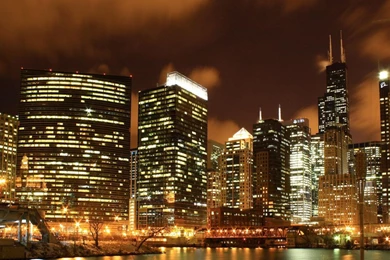 Landscapes Chicago Night Winter Cityscapes Lake Water Orange Color ...