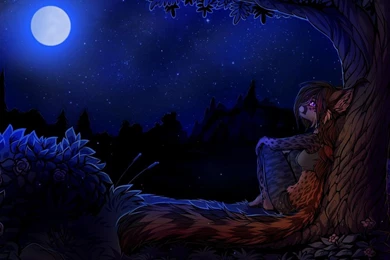 Trees Night Brown Roses Anthropomorphism Furry Wallpapers