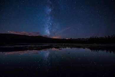 Lake At Night Stars   Wallpaper.