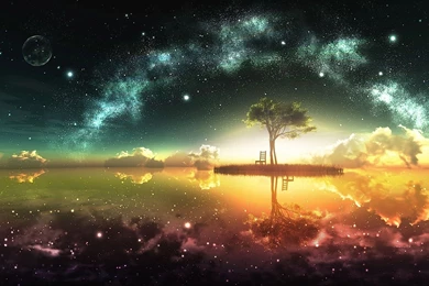 Tiny Island And Starry Night HD Wallpapers