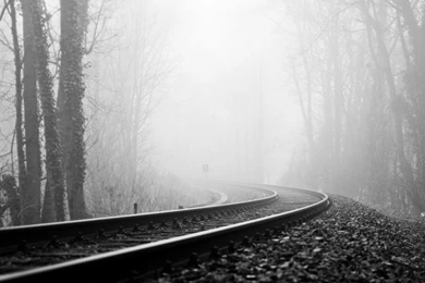 Download Wallpapers 1920x1080 Rails, Railway, Fog, Turn, Black and ...