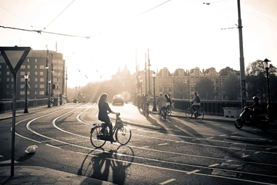 Download Wallpapers 2560x1600 Street, Road, Bicycle, People, Light ...