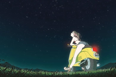 Anime Girl Looking At The Night Sky Wallpapers