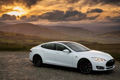 HD Backgrounds Tesla Model S P85 White Sunset Side View Wallpapers ...