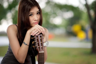 Sad Asian Girl With A Guitar HD Wallpapers