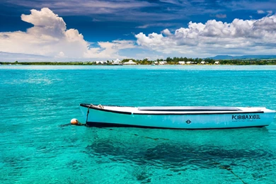 Boat Floating On The Blue Ocean Desktop Wallpapers 28265