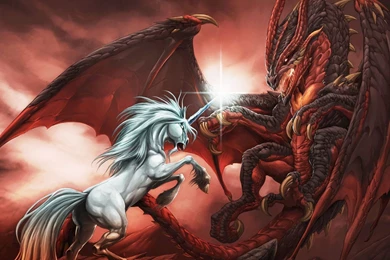Download Wallpapers 1920x1080 Unicorn, Fight, Battle, Dragon Full ...