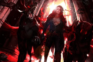 1366x768 Anime Girl With Hellhounds Wallpapers