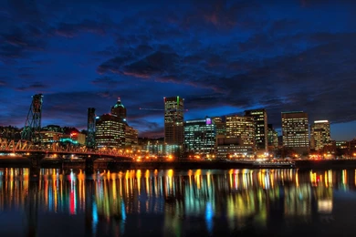 City Lights Skyscrapers Colors Splendor Skyline Reflection ...