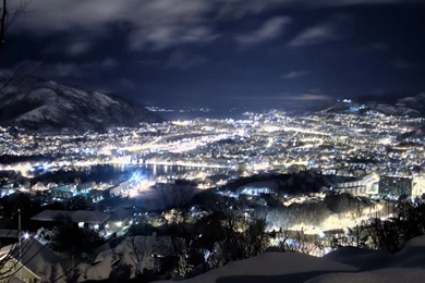 Download Wallpapers 1920x1080 Night, Snow, Height, City, Winter ...