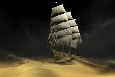 Ship On Sand Sea Wallpapers