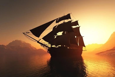 Ship Silhouette At Sunset Wallpapers Fantasy Wallpapers