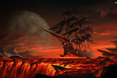 Ghost Ship Floating On Lava Wallpapers   Fantasy Wallpapers