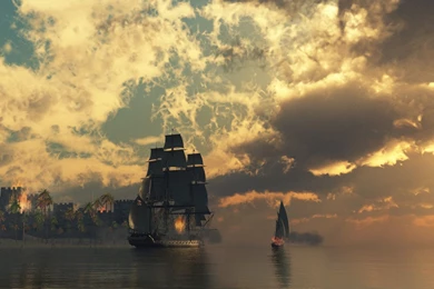 Fire Ships Pirates Sail Ship Sails Wallpapers