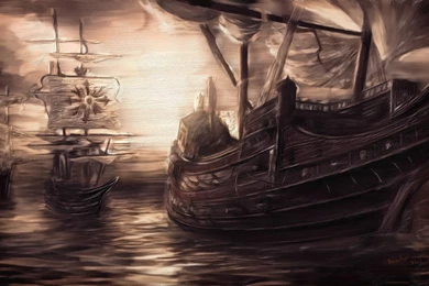 Painting, Watercolor, Sea, Wave, Birds, Sail Ship, Hd, Wallpapers
