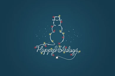 Snowman, Lights, Garland, Holiday, Minimalist Wallpaper, Hd Backgrounds