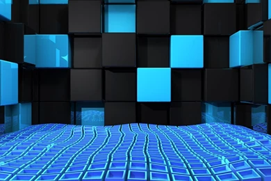 Download Wallpapers 2048x1152 Cube, Squares, Space, Blue, Black ...