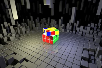 Rubik's Cube On Top Of Gray Cubes Wallpapers   3D Wallpapers