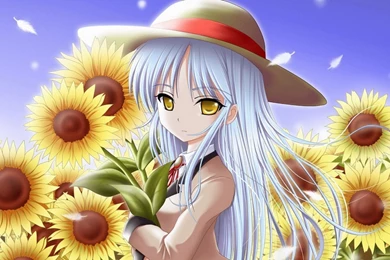Download Wallpapers 1920x1080 Girl, Sunflowers, Anime, Walking ...