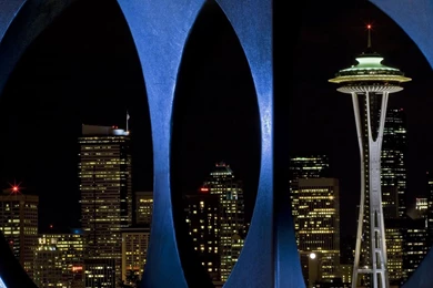 Buildings & City: Seattle Skyline At Night, Washington, Desktop ...