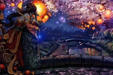 Download Wallpapers 1920x1080 Girl, Dreams, Japan, Oriental Cherry ...