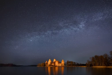 Download Wallpapers 1920x1080 Lithuania, Trakai, Lake, Trees, Night ...