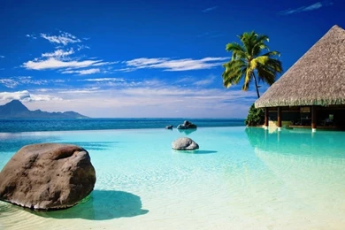 Bungalow In Blue Ocean Water HD Desktop Wallpapers : High ...