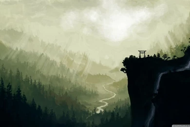 Japanese Waterfall Painting HD Desktop Wallpapers : Widescreen ...