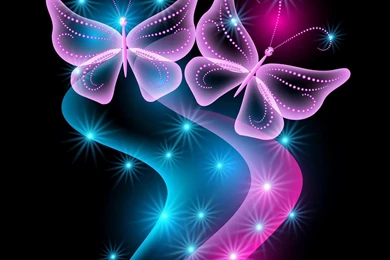 3d Neon Abstract Neon Blue Glow Sparkle Pink Butterflies Butterfly ...