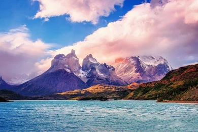 South America, Chile, Patagonia, Lake, Mountains, Clouds, Sky ...