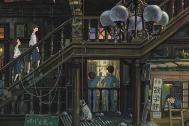 Miyazaki's Anime Cartoon, Girls Up The Stairs Wallpapers And ...