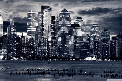 Manhattan Skyline Black And White   Wallpaper.