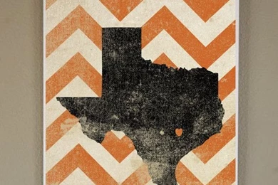 Texas Silhouette On Chevron Background: 11X17 Art Print, With ...