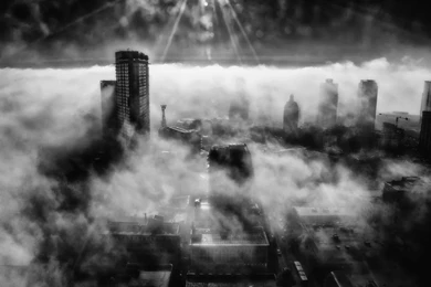 Vancouver Buildings Skyscrapers B W Fog Wallpapers