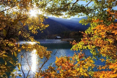 Japan, Nikko, Tochigi, Mountain, Lake, Trees, Sun Rays, Autumn ...