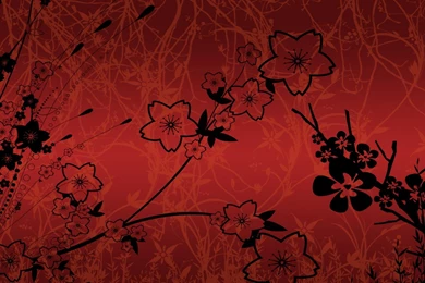 Download Wallpapers Black Flowers On A Red Backgrounds (fractal ...