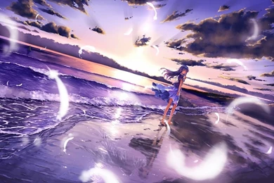 1024x768 Anime Girl Beach Wallpapers