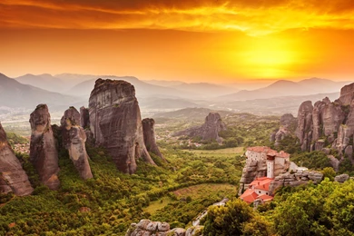 Meteora Monastery Sunset Greece Wallpaper.jpg