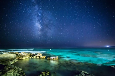 Sea Rocks Night Sky Stars The Milky Way Wallpapers