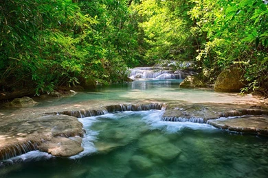 Mountain River With Small Rapids HD Desktop Wallpapers
